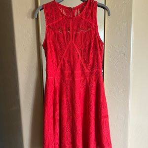 Womens Adelyn Rae Red Sleeveless Eyelash Lace Dress - Knee Length - Size S